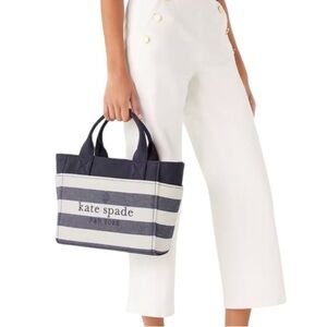 Kate Spade • Purse • Jett Tote • Beach Bag • Blue White Stripes •Crossbody Strap
